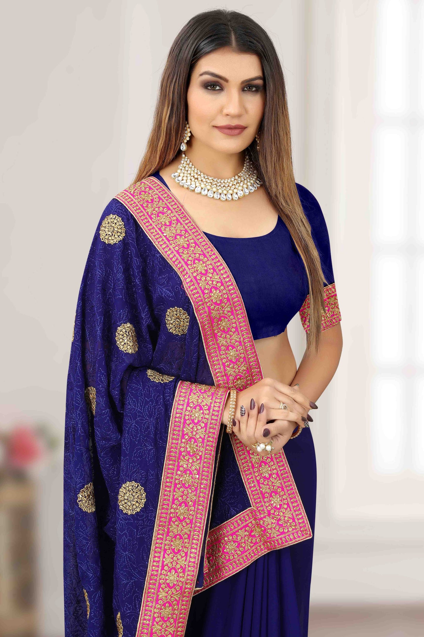 Navy Blue Georgette Designer Saree NCSD11210919