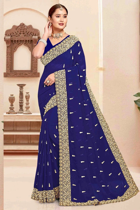 Navy Blue Georgette Embroidery Designer Saree NCSD10910108