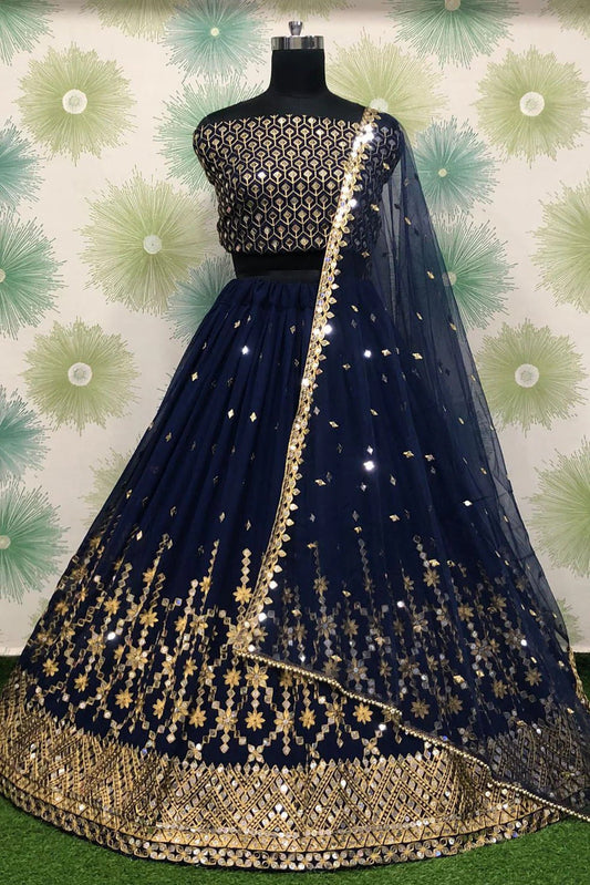 Navy Blue Georgette Embroidery Lehenga Choli NCLC10210152