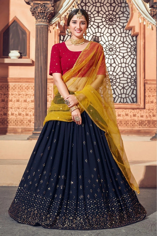 Navy Blue Georgette Embroidery Lehenga Choli NCLC11510139