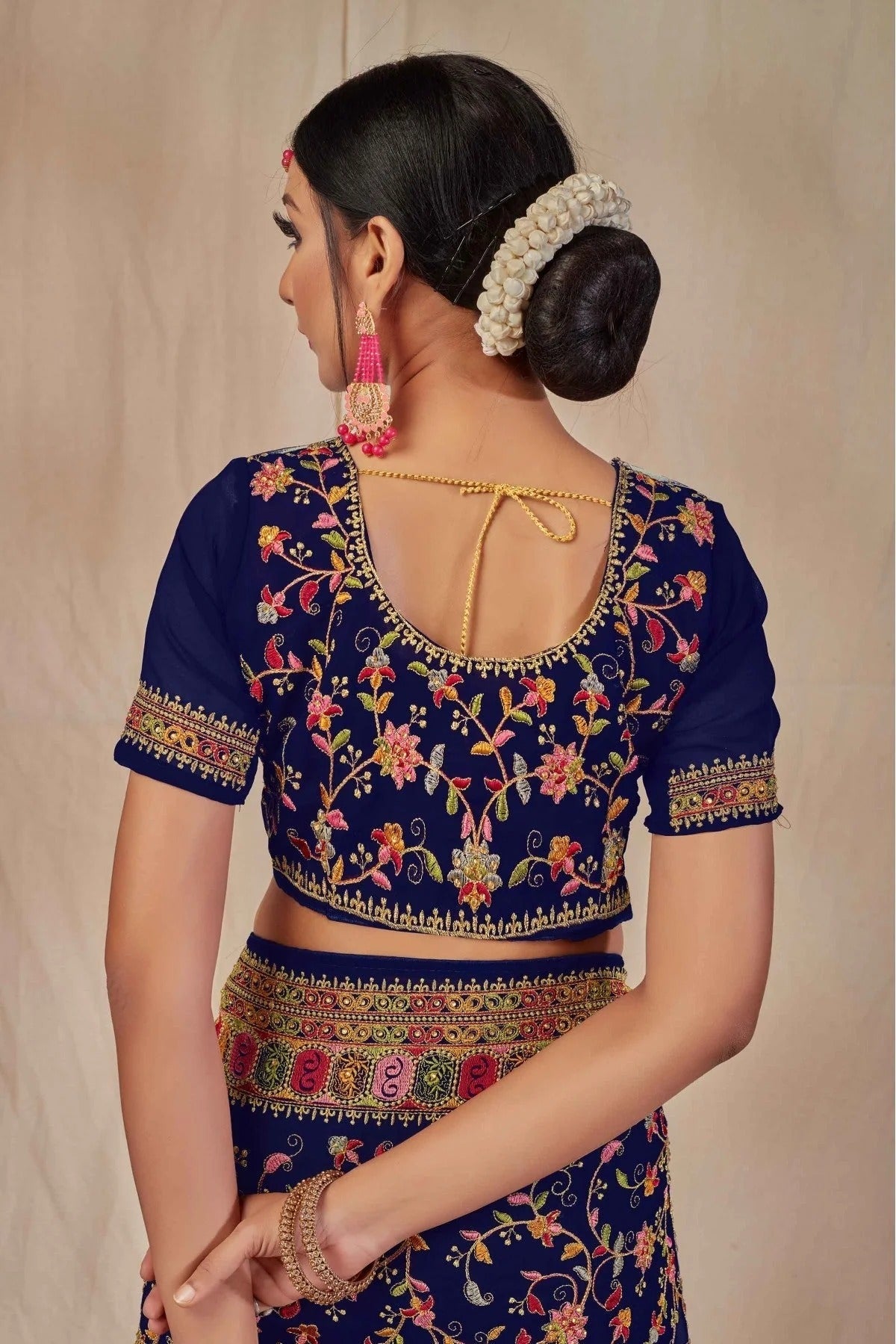 Navy Blue Georgette Embroidery Saree NCSD11210857