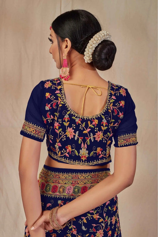 Navy Blue Georgette Embroidery Saree NCSD11210857