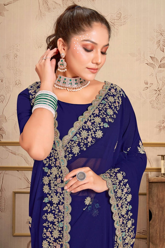 Navy Blue Georgette Saree NCSD10910264