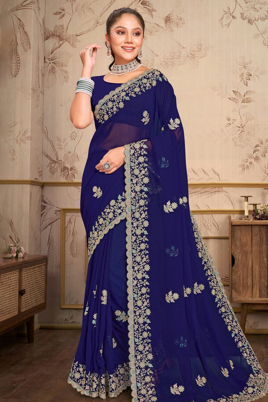 Navy Blue Georgette Saree NCSD10910264