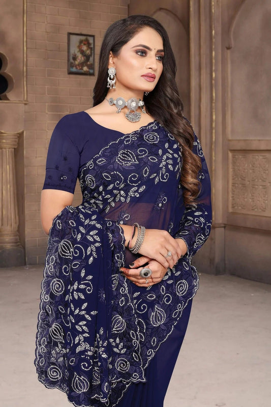 Navy Blue Georgette Saree NCSD10910271