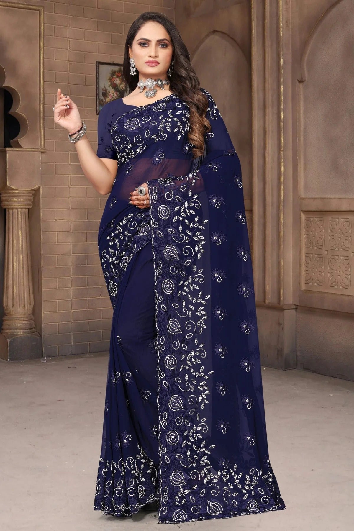 Navy Blue Georgette Saree NCSD10910271