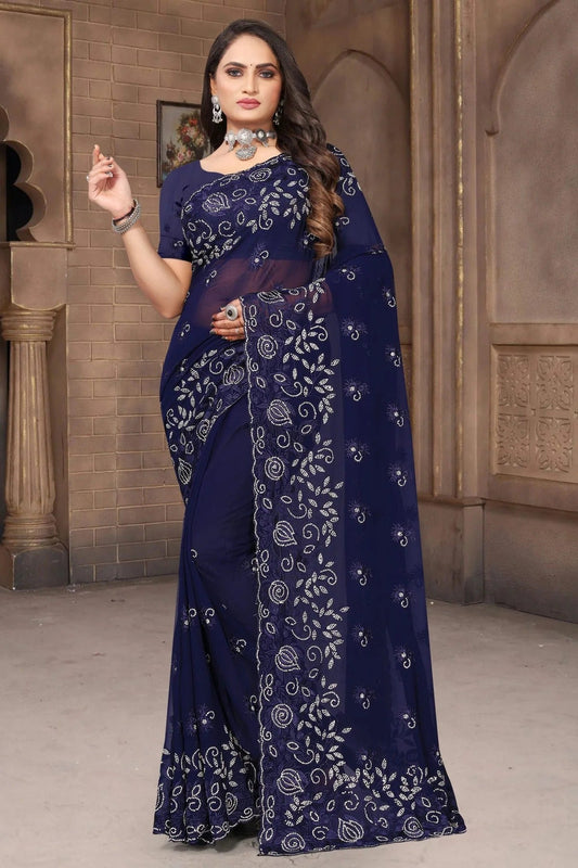 Navy Blue Georgette Saree NCSD10910271