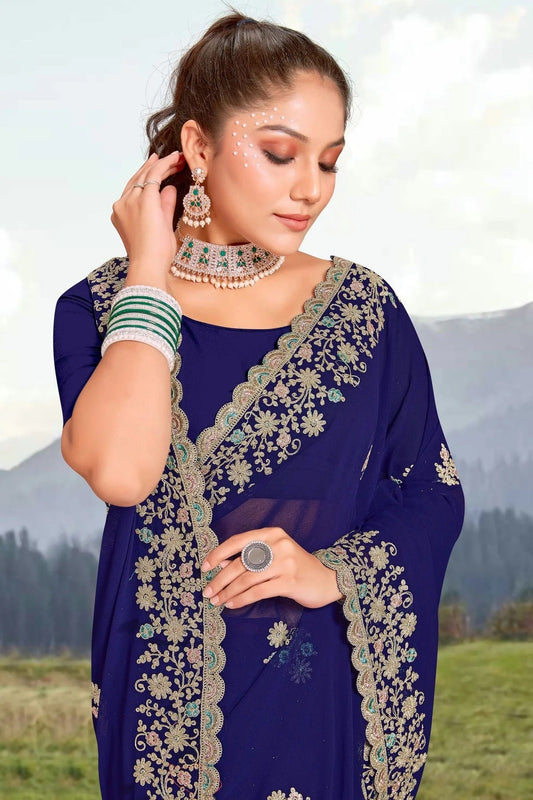 Navy Blue Georgette Saree NCSD10910285