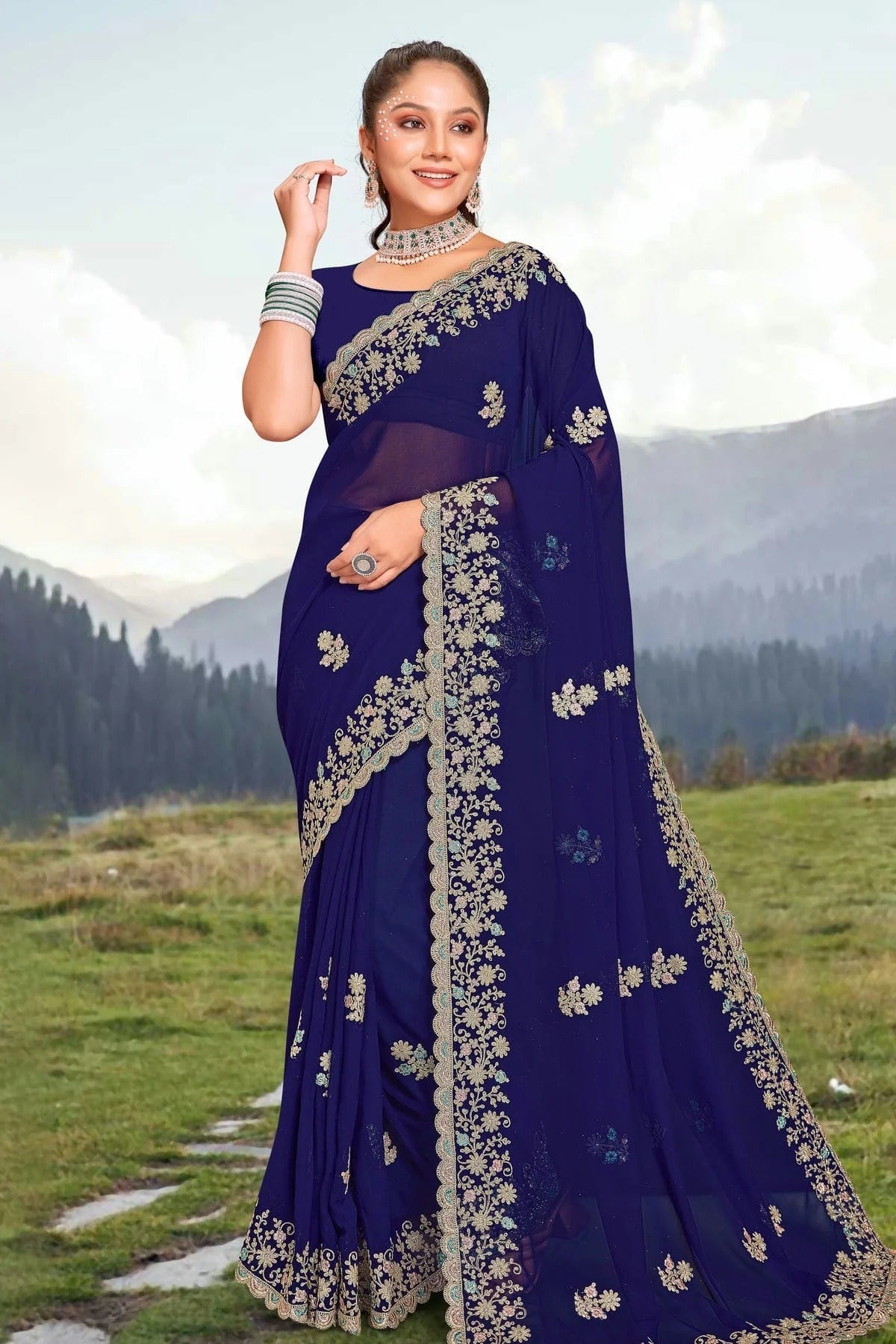 Navy Blue Georgette Saree NCSD10910285