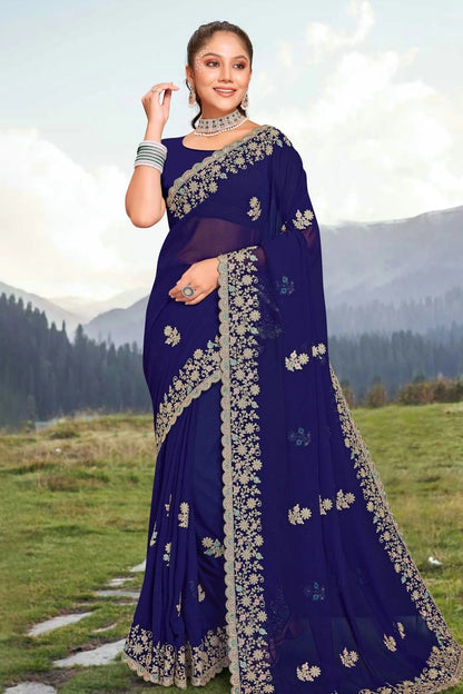 Navy Blue Georgette Saree NCSD10910285