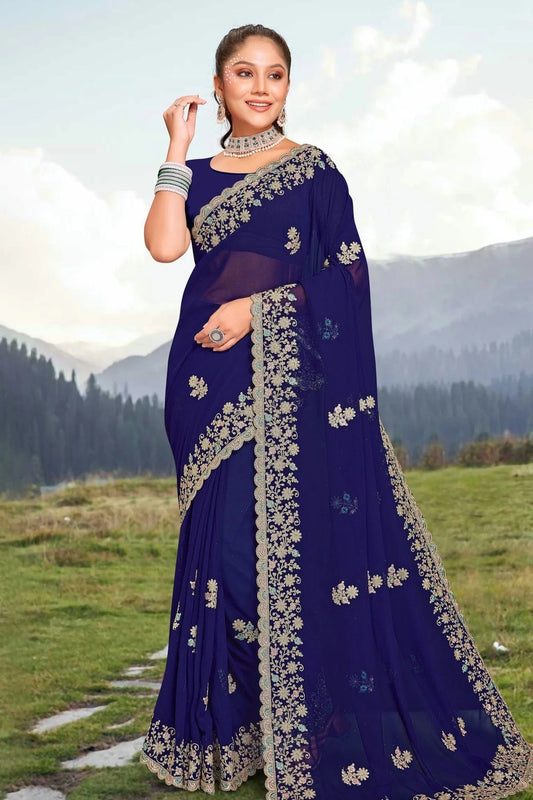 Navy Blue Georgette Saree NCSD10910285