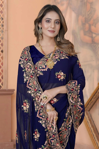 Navy Blue Georgette Saree NCSD10910346