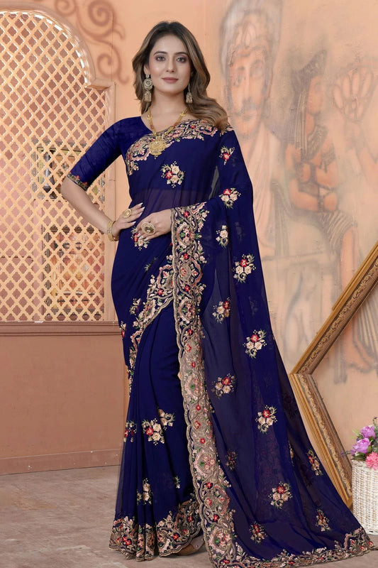 Navy Blue Georgette Saree NCSD10910346