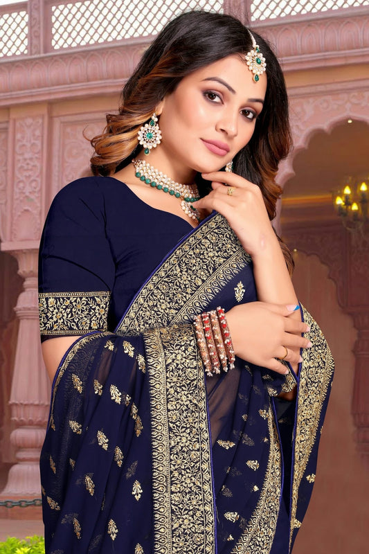 Navy Blue Georgette Saree NCSD10910356