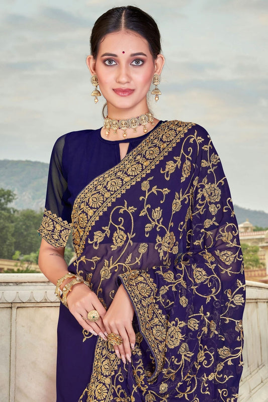 Navy Blue Georgette Saree NCSD10910383