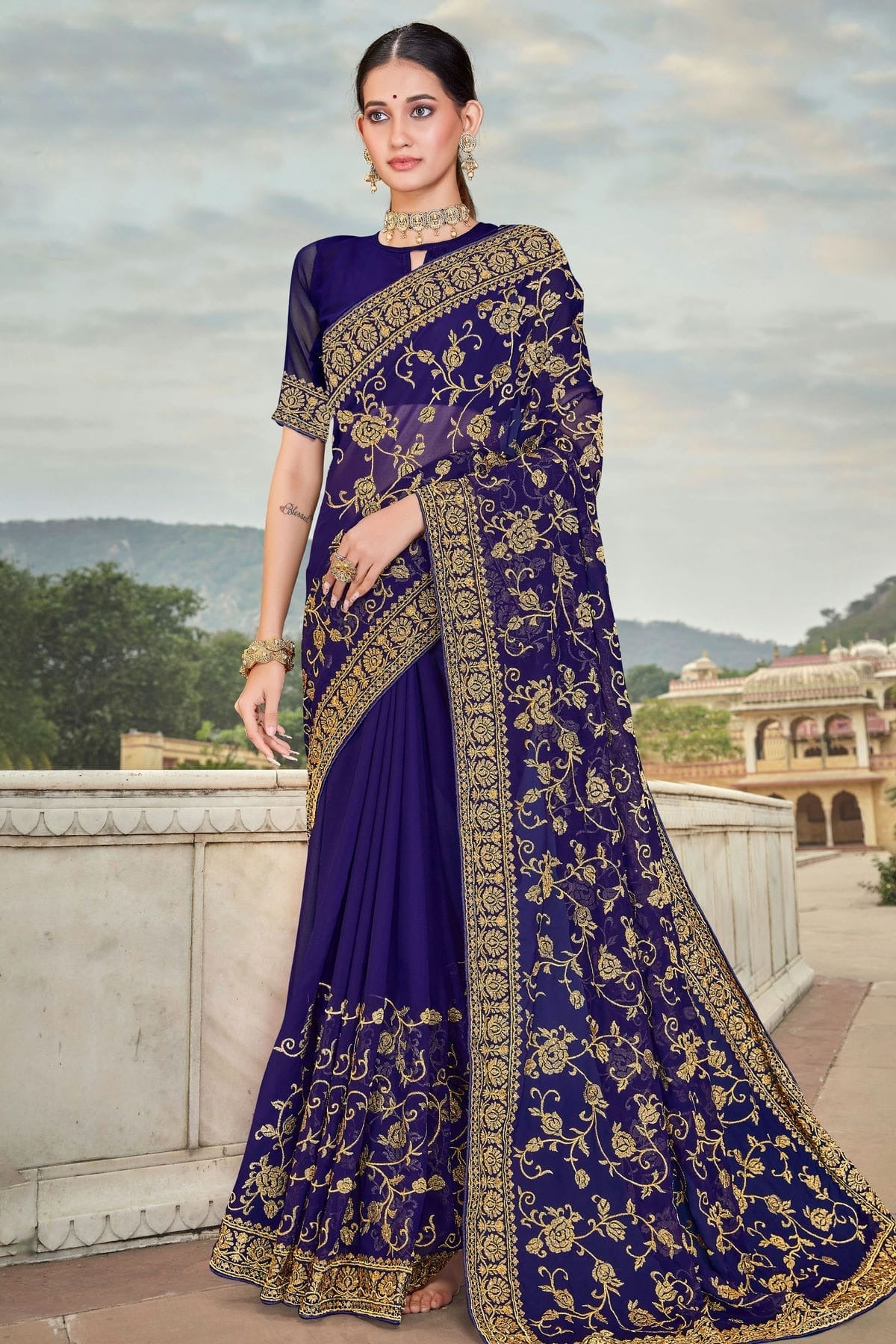 Navy Blue Georgette Saree NCSD10910383