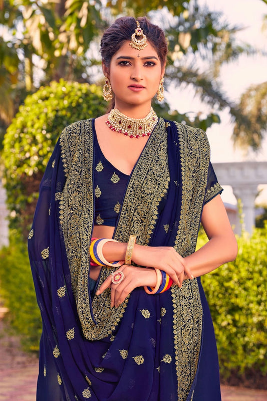 Navy Blue Georgette Saree NCSD10910396