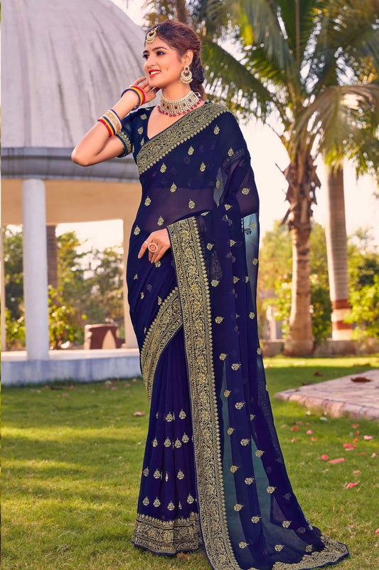 Navy Blue Georgette Saree NCSD10910396