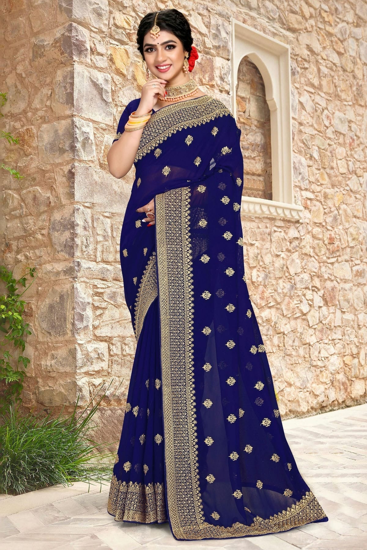 Navy Blue Georgette Saree NCSD10910411