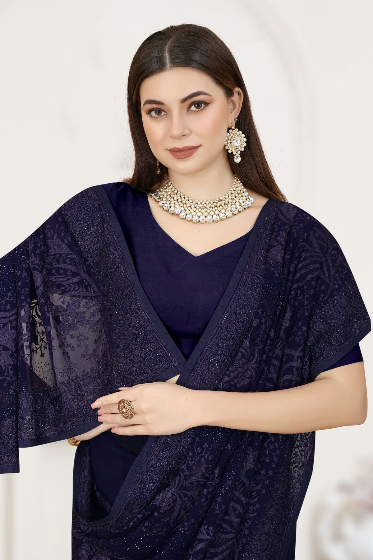 Navy Blue Georgette Saree NCSD10910417