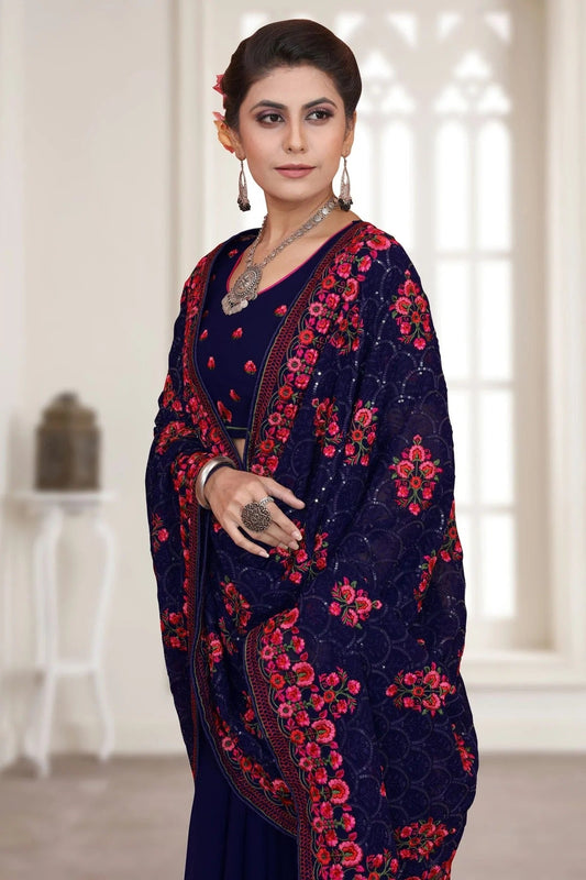 Navy Blue Georgette Saree NCSD10910421