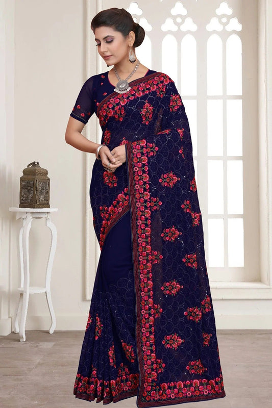 Navy Blue Georgette Saree NCSD10910421
