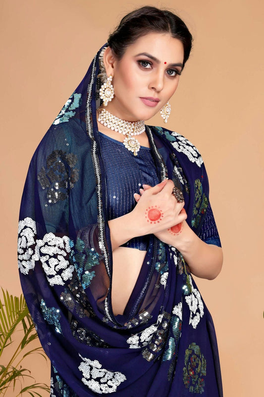 Navy Blue Georgette Saree NCSD10910452