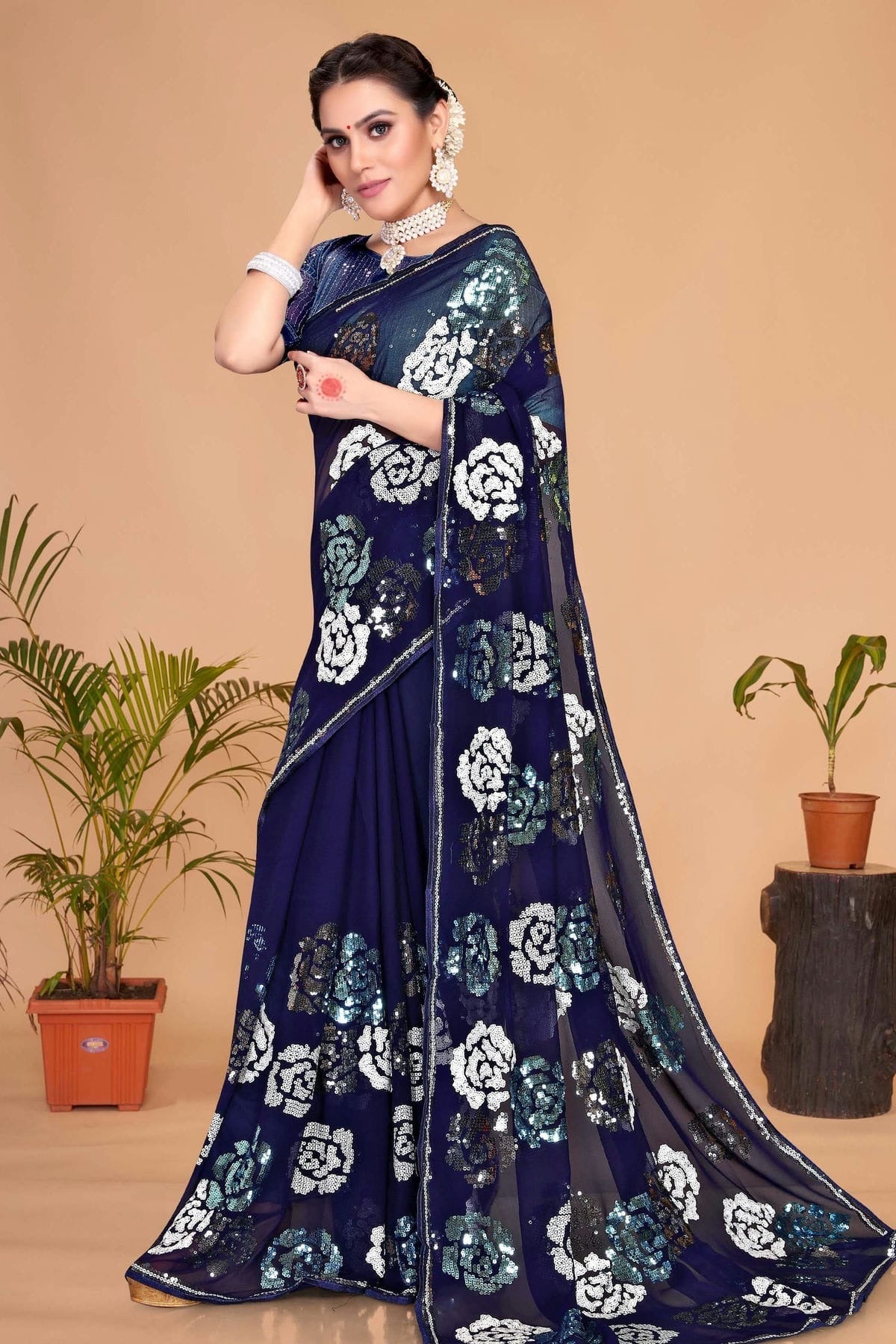 Navy Blue Georgette Saree NCSD10910452