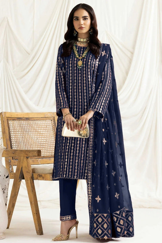 Navy Blue Georgette Semi Stitched Pakistani Suit NCSM12510206
