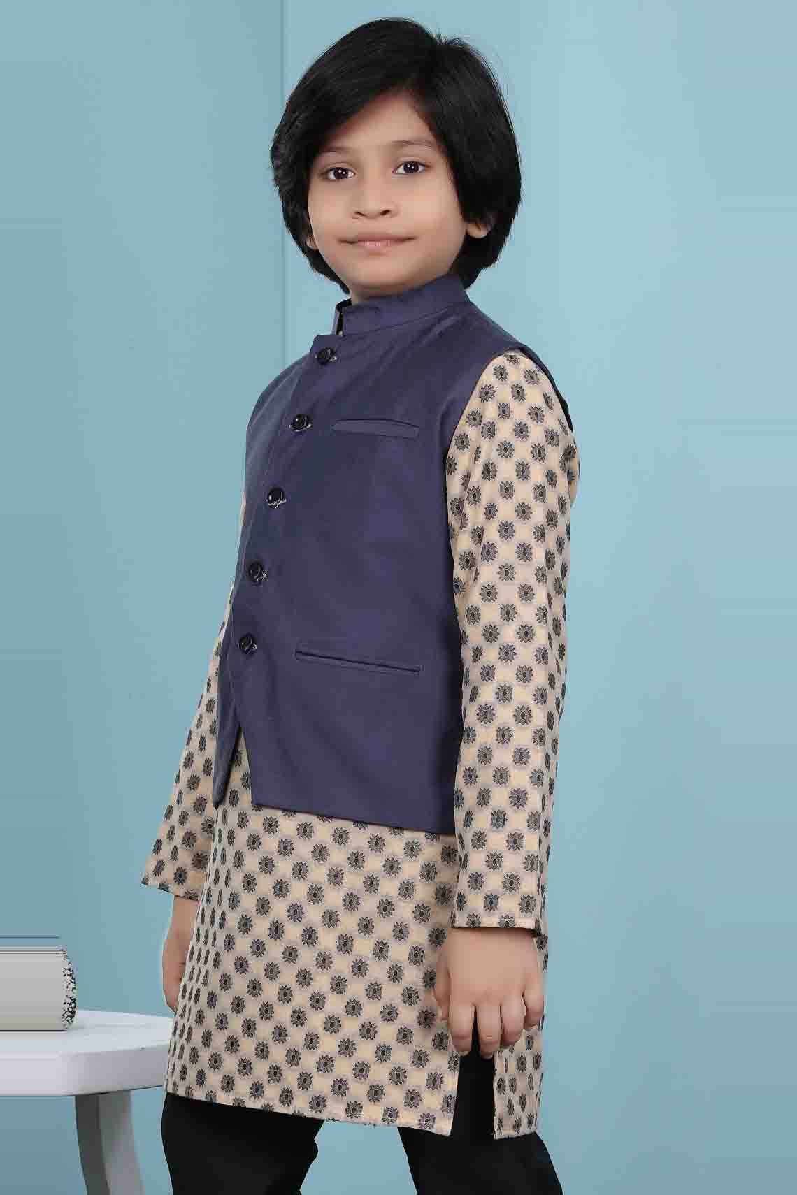 Navy Blue Handloom Silk Jacket  NCBW10710749