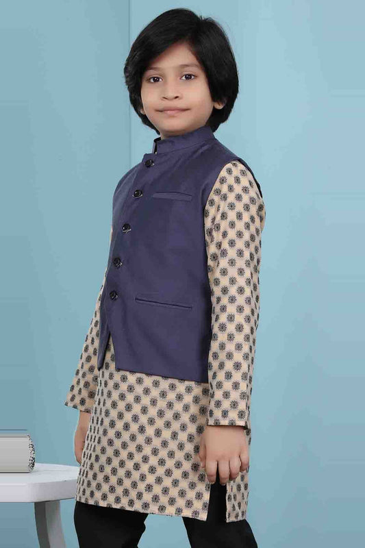Navy Blue Handloom Silk Jacket  NCBW10710749