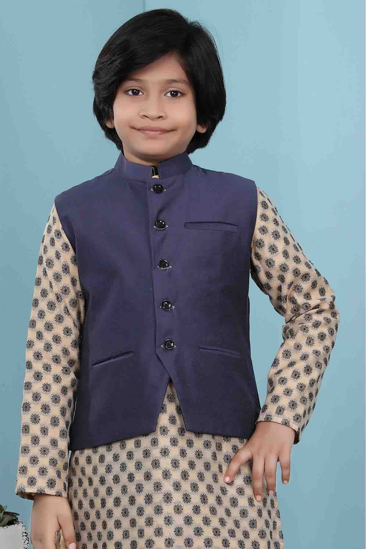 Navy Blue Handloom Silk Jacket NCBW10710749
