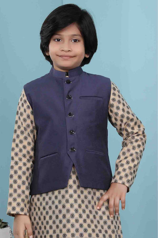 Navy Blue Handloom Silk Jacket NCBW10710749