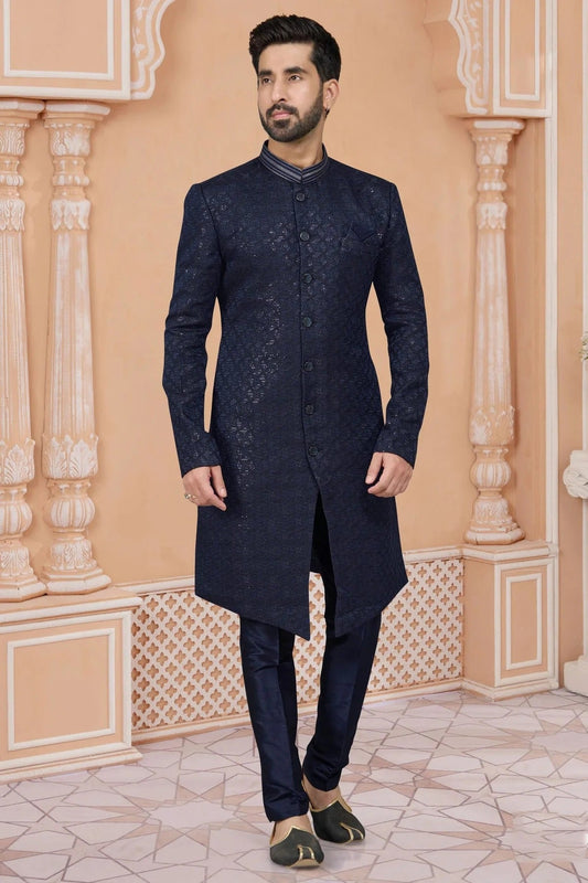 Navy Blue Jacquard Sherwani NCSH10410257