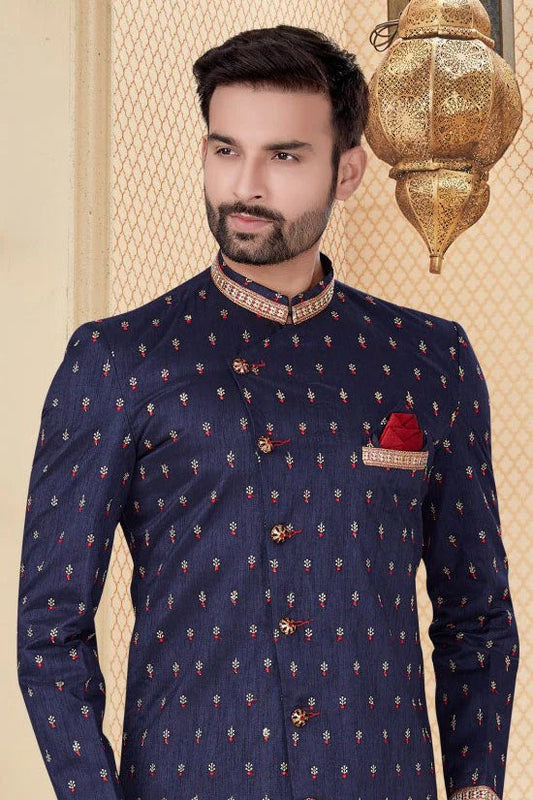 Navy Blue Jacquard Sherwani NCSH10410362