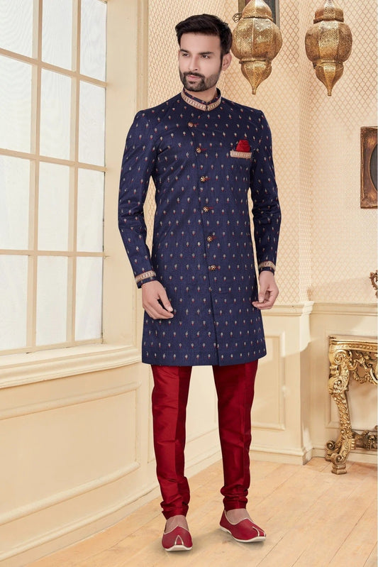 Navy Blue Jacquard Sherwani NCSH10410362