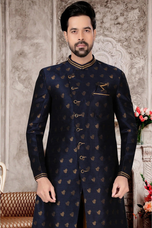 Navy Blue Jacquard Sherwani NCSH10410377