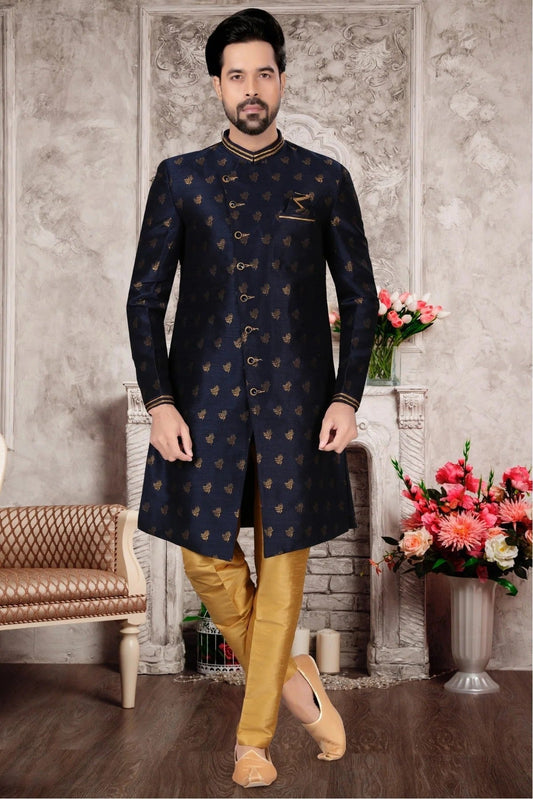 Navy Blue Jacquard Sherwani NCSH10410377
