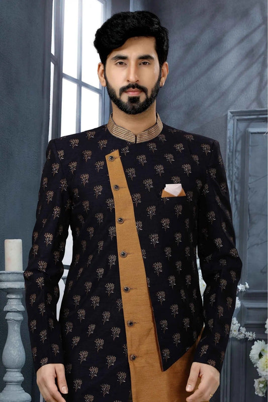 Navy Blue Jacquard Thread Sherwani NCSH10410447