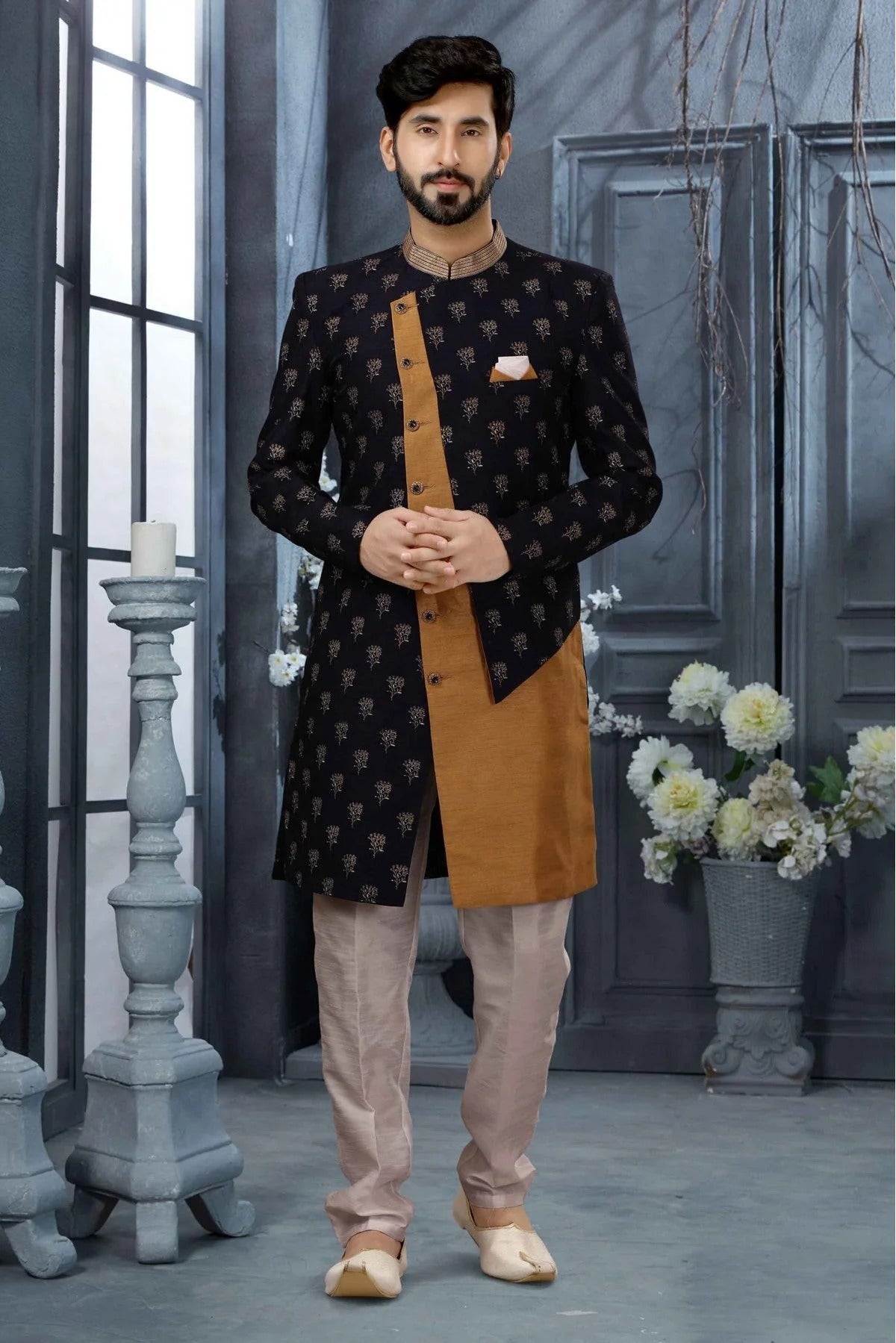 Navy Blue Jacquard Thread Sherwani NCSH10410447