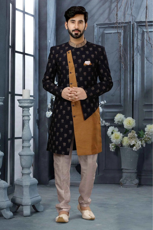 Navy Blue Jacquard Thread Sherwani NCSH10410447