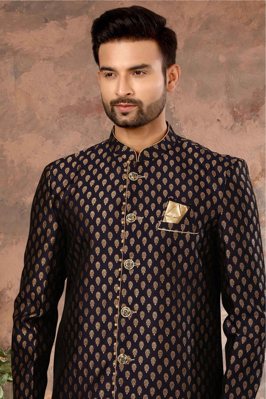Navy Blue Jacquard Woven Sherwani NCSH10410426