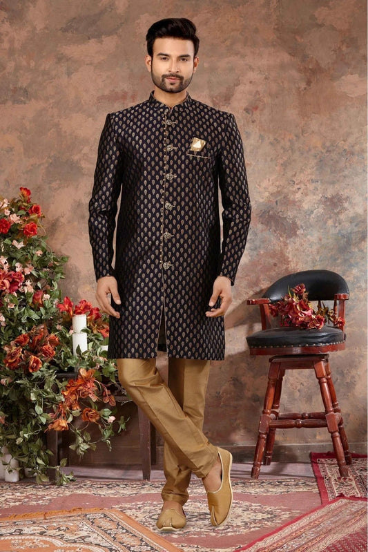 Navy Blue Jacquard Woven Sherwani NCSH10410426