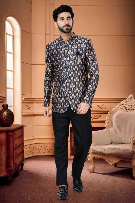 Navy Blue Jodhpuri In Jacquard NCJP11310118