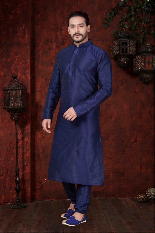 Navy Blue Kurta Pajama In Art Dhupion NCKP10410608