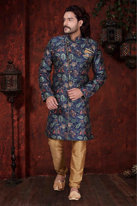 Navy Blue Kurta Pajama In Silk NCKP10410581