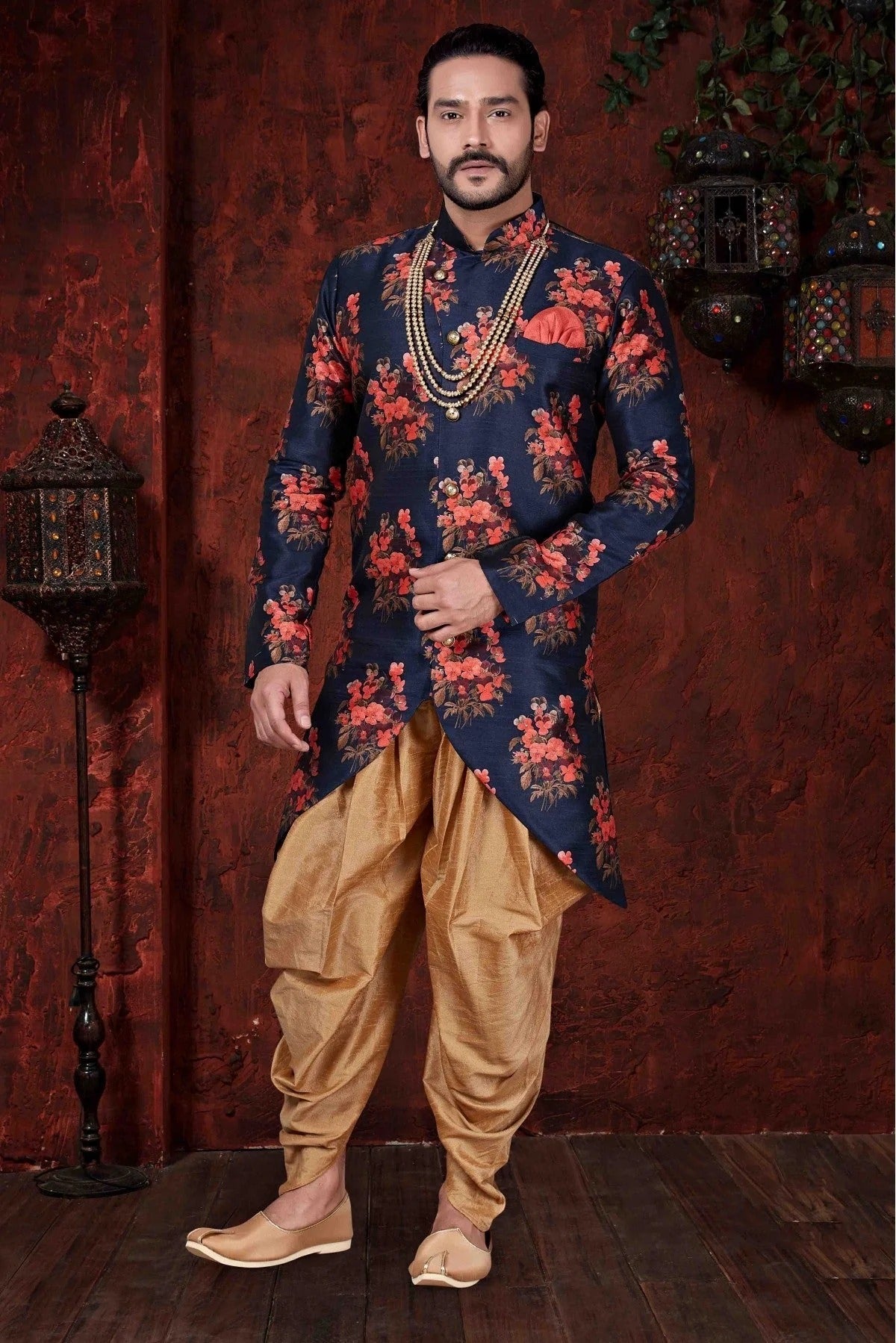 Navy Blue Kurta Pajama In Silk NCKP10410585