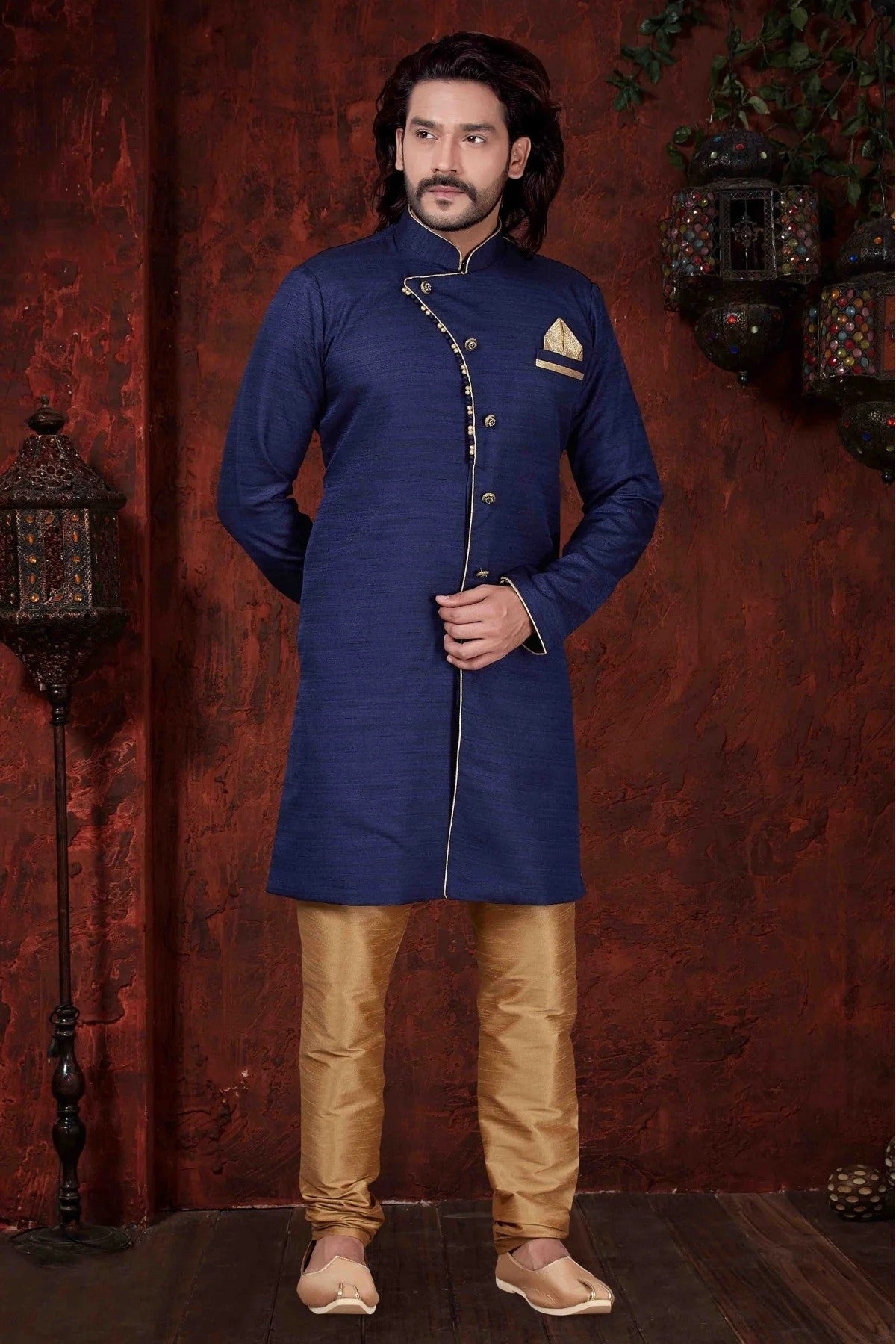 Navy Blue Kurta Pajama In Silk NCKP10410593