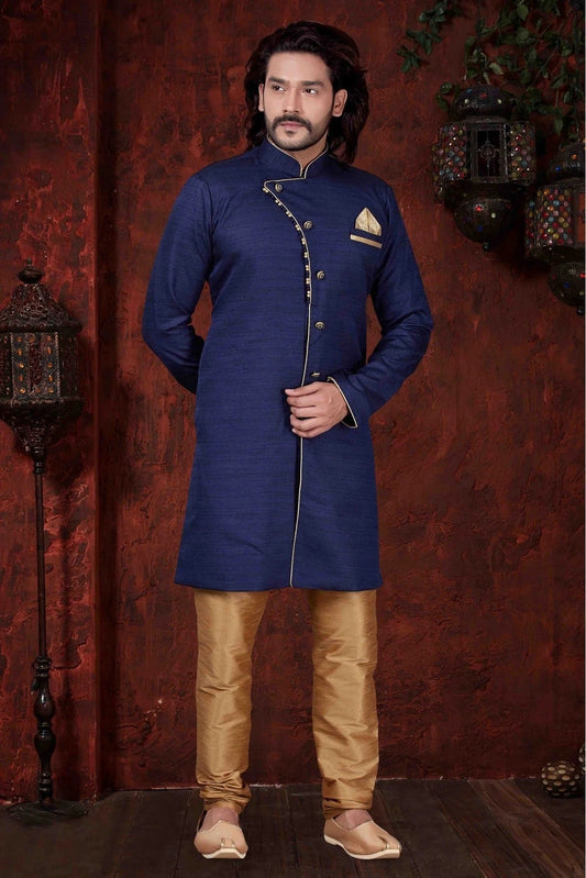 Navy Blue Kurta Pajama In Silk NCKP10410593