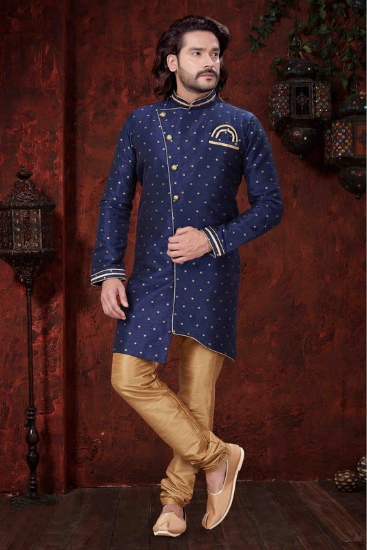 Navy Blue Kurta Pajama In Silk NCKP10410595